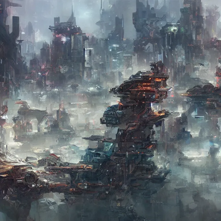 Prompt: a sprawling science fiction city harbour, painted by ruan jia and mandy jurgens and artgerm and william - adolphe bouguerea