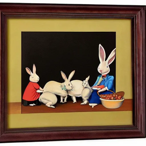 Image similar to Bunny Family Dinner painting by Gurney
