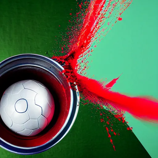 Image similar to dropping a ball into an open tin of red paint splashing advertising photo