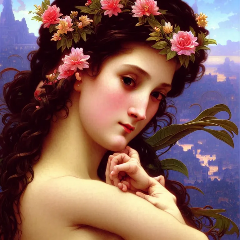 Image similar to epic professional digital art of sweet wonderful goddess, accent lighting, painted, intricate, detailed, cheery, fun, effervescent, sharp focus, illustration, art by artgerm and greg rutkowski and alphonse mucha and william - adolphe bouguereau, epic, stunning, gorgeous, much wow, much detail, cinematic, masterpiece.