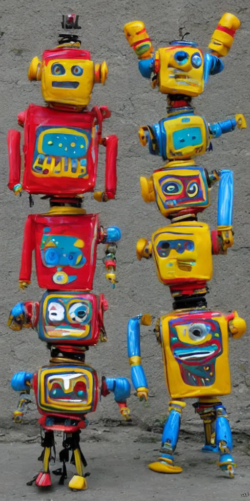 Image similar to extremely happy dancing inca robots