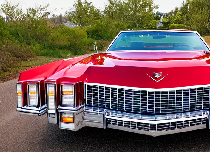 Prompt: epic front view of red 1975 cadillac eldorado convertible, sigma