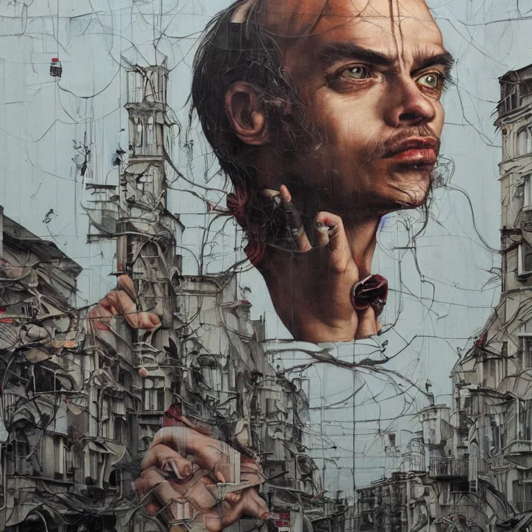 Prompt: Detailed street-art portrait of Christopher Allen Lloyd in style of Etam Cru, detailed face, high quality