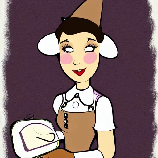 Image similar to beautiful female sheep anthropomorphic working as a waitress from the 5 0 s, cartoon, digital art, full character, abstract, high detail drawing