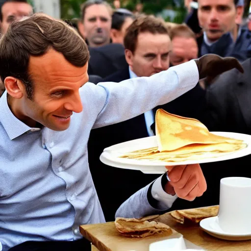 Prompt: emmanuel macron eats a crepe