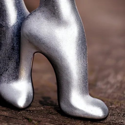 Image similar to medieval silver high heels, photoshoot, photography, 4 k, hyper realistic