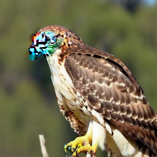 Prompt: Red-Tailed Hawk's Body Is Full of Sticks and Bits of Plant Matter