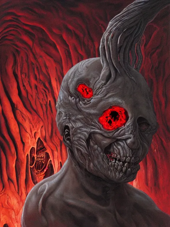 Image similar to wayne barlowe painting of a flying sorrowful looking severed human head with tears running down it's eyes, face that is chalk white in color, with long white tentacles stemming from it's neck, fiery scorching red eyes, background sprawling terrifying hellish cave with lava flowing through it's walls, 4 k