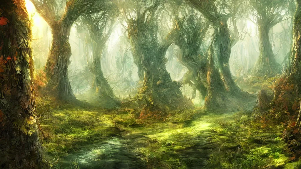 Image similar to fantasy forest, epic digital art, wallpaper