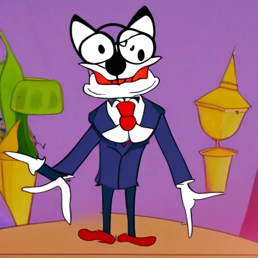 Prompt: fox wearing tie and glasses kn the style of Cuphead, cartoon