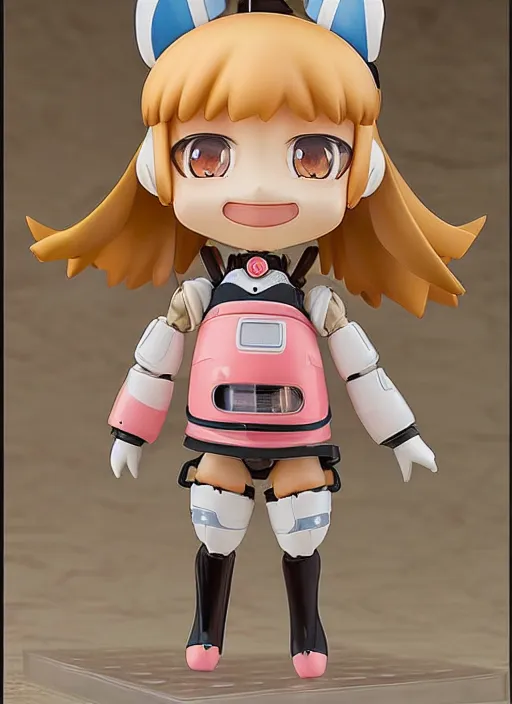 Prompt: a hyperrealistic oil painting of a kawaii mecha musume girl nendoroid caricature with a big dumb grin featured on wallace and gromit by George Condo