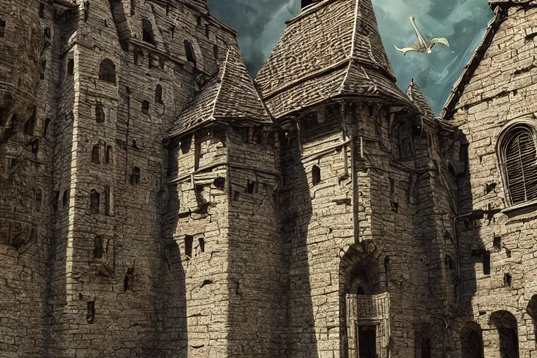 Image similar to A medieval keep, texture, intricate, details, highly detailed, masterpiece, architecture, building, trending on artstation, focus, sharp focus, concept art, digital painting, fantasy, D&D, tabletop, rpg, roleplay, sunny, day, midday, photograph, photo, still, movie still, screenshot