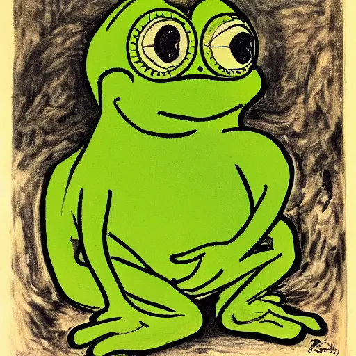 Image similar to portrait of Pepe the Frog by Otto Dix,