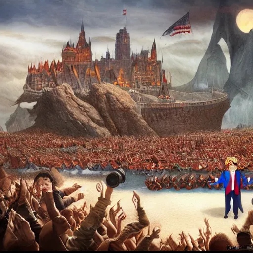 Image similar to donald trump macarena, a detailed matte painting by anton pieck, deviantart contest winner, fantasy art, concept art, official art, matte drawing