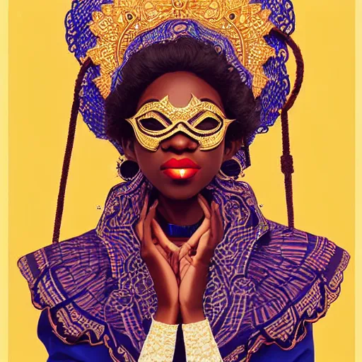 Image similar to eyo festival in heaven, nigerian, masquerade, eyo festival, yoruba illustration, medium shot, intricate, elegant, highly detailed, digital art, ffffound, art by jc leyendecker and sachin teng