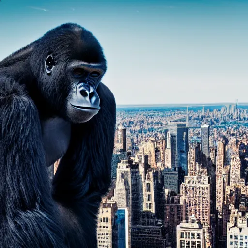 Prompt: giant gorilla on the top of new york, beautiful dynamic lighting, cinematic, extremely high detail, photo realistic, cinematic lighting, 8 k