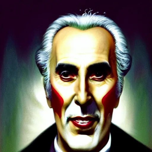 Prompt: portrait of Christopher Lee as Dracula eating hamburgers, advertising billboard, extra onions and ketchup, luscious patty with sesame seeds, ethereal, holy sacred light rays, handsome, D&D, fantasy, intricate, elegant, highly detailed, digital painting, artstation, concept art, matte, sharp focus, illustration, art by Artgerm and Greg Rutkowski and Alphonse Mucha