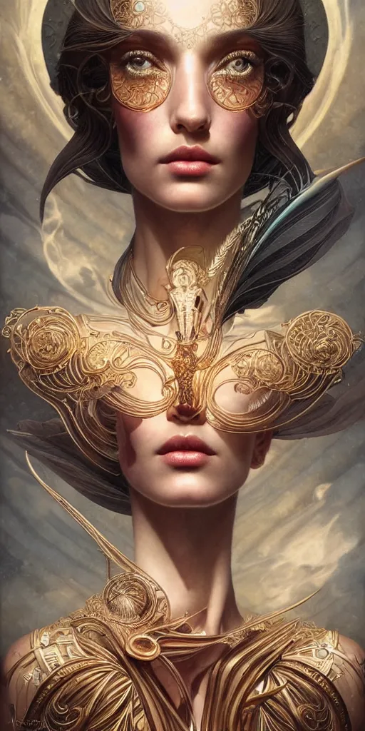 Image similar to a beautiful hyperrealistic portrait pose of a stunning Art Deco model in a sunbeam, intricate, elegant, highly detailed, smooth, sharp focus, award-winning, masterpiece, in the style of Tom Bagshaw, Cedric Peyravernay, Peter Mohrbacher