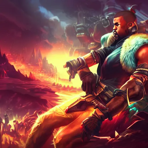 Image similar to Kanye West, League of Legends amazing splashscreen artwork, splash art, hd wallpaper, artstation