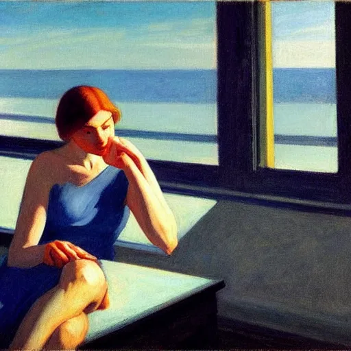 Prompt: lost in my thoughts, by Edward Hopper