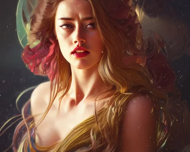 Image similar to amber heard crying hysterically, photography of kurzgesagt, deep focus, d & d, fantasy, intricate, elegant, highly detailed, digital painting, artstation, concept art, matte, sharp focus, illustration, hearthstone, art by artgerm and greg rutkowski and alphonse mucha