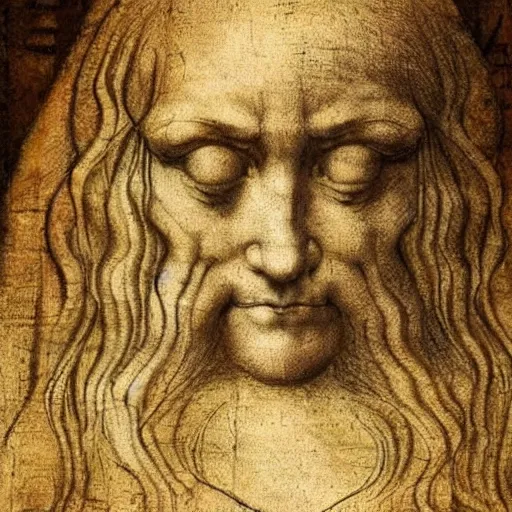 Prompt: a neural net drewn by leonardo da vinci, very realistic, with backwards writing, on parchment