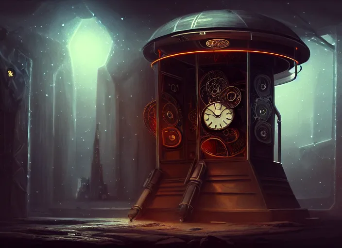 Image similar to time travel machine, future, time travel, illustration, high quality, details, intricate, atmosphere, highly detailed, cinematic, digital painting, deviantart, cinematic, concept art