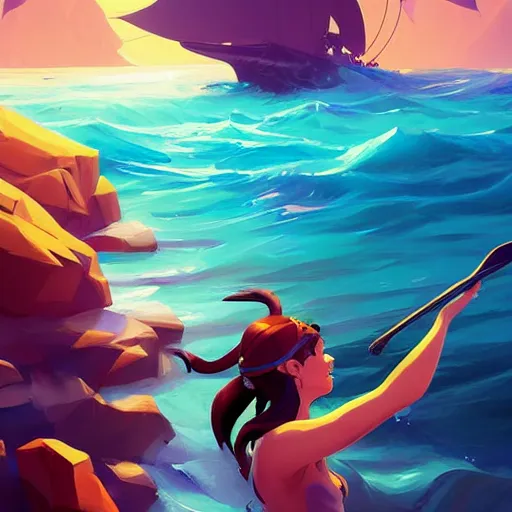 Image similar to painting mermaid treasure on sea of thieves game avatar hero smooth face median photoshop filter cutout vector, behance hd by jesper ejsing, by rhads, makoto shinkai and lois van baarle, ilya kuvshinov, rossdraws global illumination