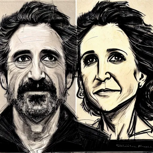 Image similar to a realistic yet scraggly portrait sketch of the side profile of a stern and sophisticated julia louis - dreyfus, trending on artstation, intricate details, in the style of frank auerbach, in the style of sergio aragones, in the style of martin ansin, in the style of david aja, in the style of mattias adolfsson