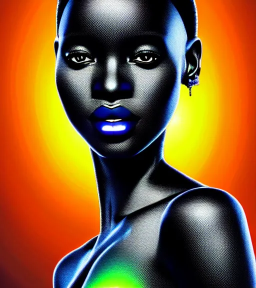 Image similar to symmetry!! african princess of technology, solid cube of light, hard edges, product render retro - futuristic poster scifi, lasers and neon circuits, beautiful dark skin african princess, intricate, elegant, highly detailed, digital painting, artstation, concept art, smooth, sharp focus, illustration, dreamlike, art by artgerm