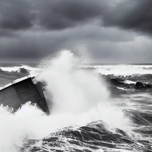 Image similar to Stormy sea, big waves, rain, lightning, gray clouds, old wooden ship, Giant Tentacles rising from water in foreground, Canon EOS R3, f/1.4, ISO 200, 1/160s, 8K, RAW, unedited, symmetrical balance, in-frame.