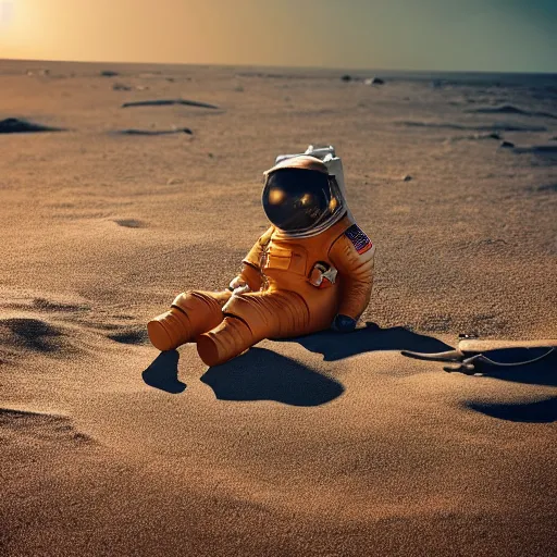 Image similar to an astronaut lounging in the beach, dramatic lighting, cinematic, extremly high detail, photorealistic, cinematic lighting, nasa footage