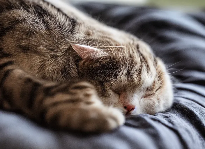 Image similar to dslr photo still of a closeup of a sleeping cat, 4 k, 8 5 mm f 1 6