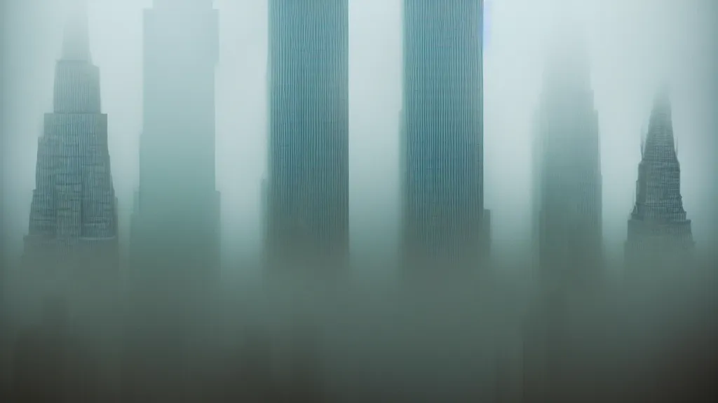 Image similar to Hulk sized Obama towers over a foggy Manhattan; by Beeple; 4K