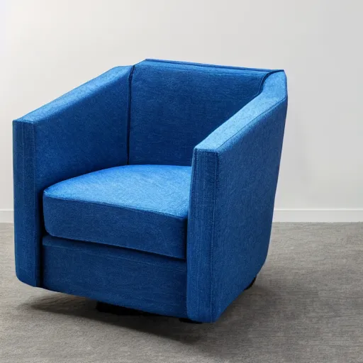 Prompt: blue hexagonal armchair with wheels on the side