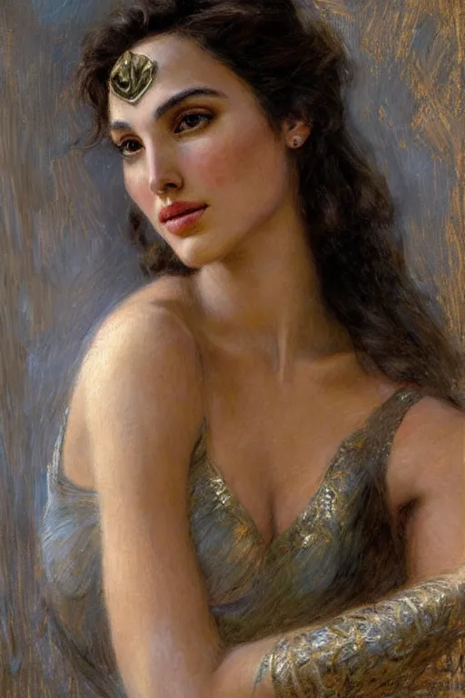 Image similar to high detail portrait of gal gadot by gaston bussiere.