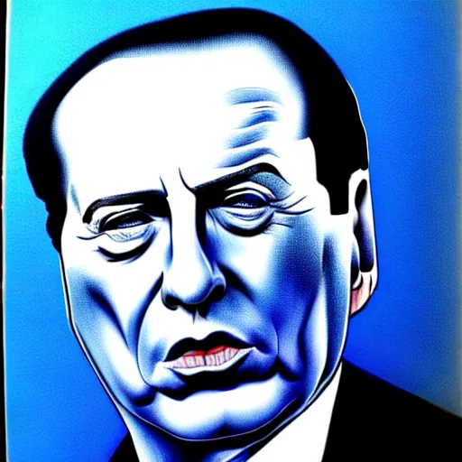 Prompt: a realistic pen portrait of Silvio berlusconi, blue, sketch, iper realism
