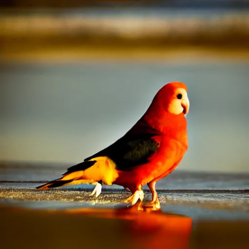 Image similar to lovebird sitting at shore, reflective, sunny day, fireworks, landscape photography, nature