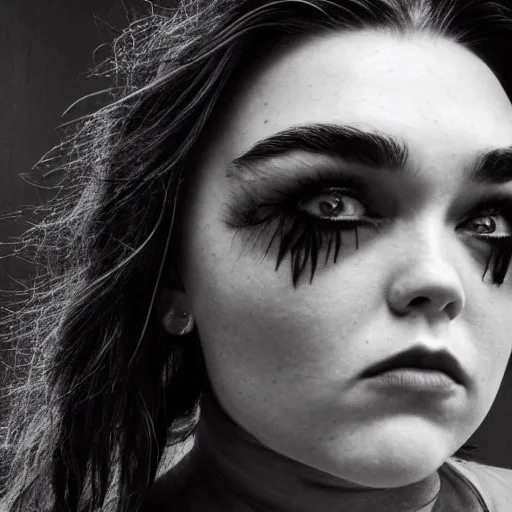 Prompt: Portrait of Florence Pugh, scene, emo, goth, mullet