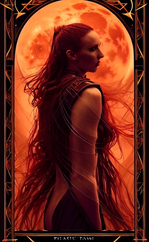 Image similar to epic professional digital tarot card of 🧛🏼🌛, ambient lighting, painted, gorgeous, stunning, symmetrical, impressive, leesha hannigan, van herpen, best on artstation, cgsociety, wlop, pixiv, stunning, gorgeous, much wow, cinematic, masterpiece