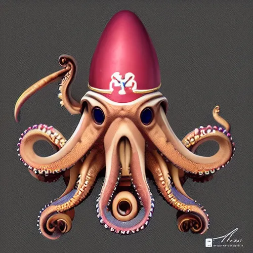 Prompt: anthropomorphic octopus squid pope with liturgical headdress and mitre, miter, ultra detailed, 8 k, trending on artstation, award - winning art,