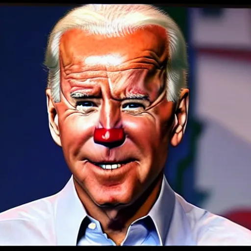 Image similar to joe biden with the make - up of a sad clown.