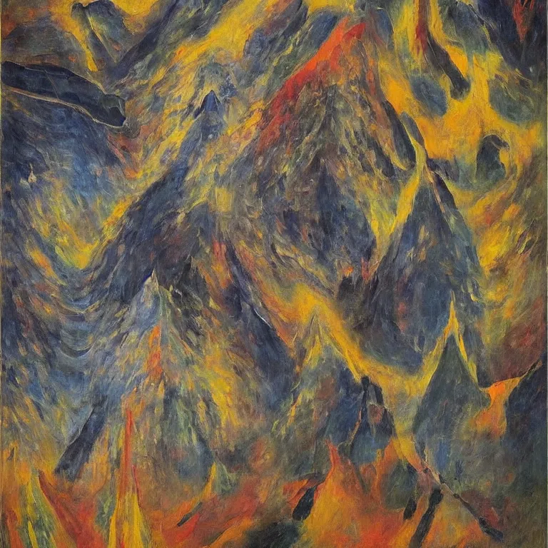 Prompt: Abstract artwork that illustrate the mood and intensity of 'In the Hall of the Mountain King' by Edvard Grieg