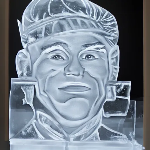 Prompt: an ice sculpture portrait of vanilla ice