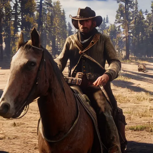 Image similar to raph fiennes stars as sadie adler in the playstation 4 video game red dead redemption 2, high quality screenshot