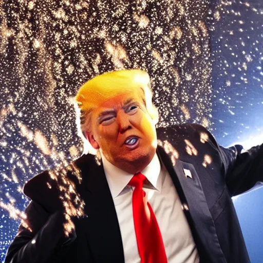 Image similar to Donald Trump dancing in a golden shower while golden rain falls