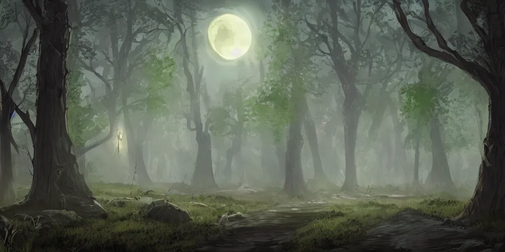 Image similar to ttrpg of a moonlit clearing in the woods, gridless, beautiful, 8 k, high quality digital art