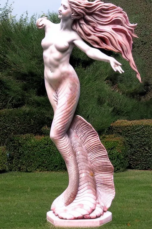 Image similar to intricate and detailed dancing Mermaid statue made on polished pink marble by Antonio Corradini