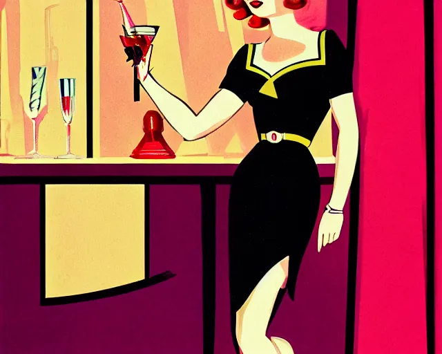 Image similar to 1 9 4 0 s teenager in art deco style, champagne commercial, artstation, illustration, bright, cheerful, detailed and intricate environment