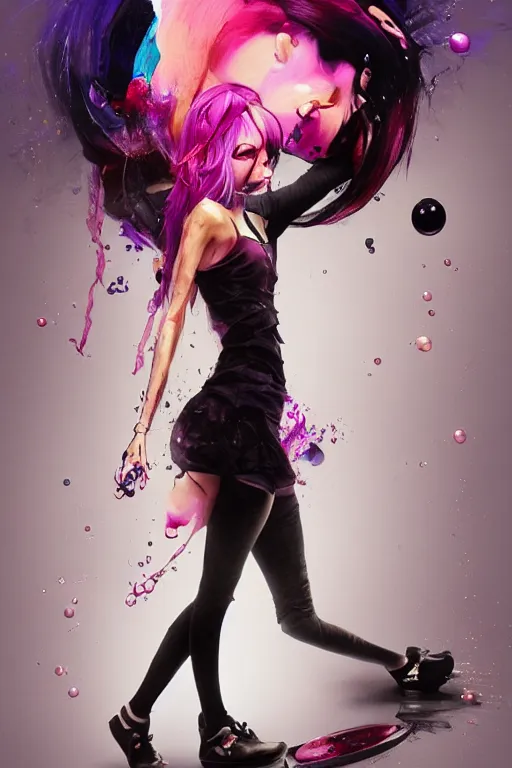 Prompt: epic 3 d abstract emo girl, spinning hands and feet, 2 0 mm, with black and pastel pink peanut butter melting smoothly into asymmetrical bubbles, liquid, tension, delicate, crypto, beautiful, intricate, houdini sidefx, trending on artstation, by jeremy mann, ilya kuvshinov, jamie hewlett and ayami kojima